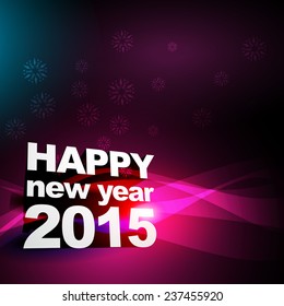 vector background of new year 2015 in purple and pink shades with transparent waves flowing at the back of text