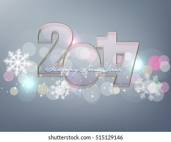 vector background for the New Year. Glass figures 2017 on a gray background with snowflakes