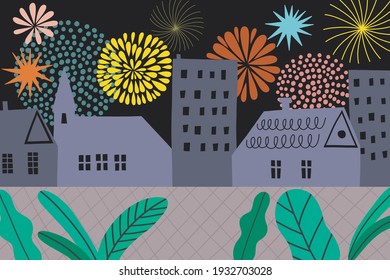 Vector background of Night City Illustration in a cute style. Vector Background Art.