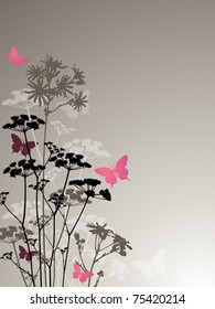 vector background with night flowers and butterflies