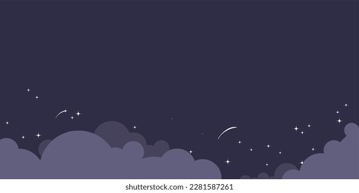 Vector background of night sky, clouds and stars with empty area. sky theme background template