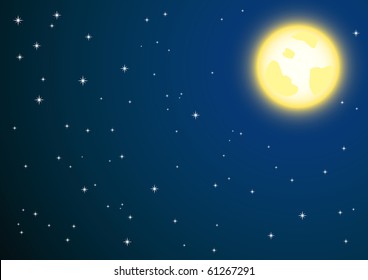 Vector background of night sky and full moon