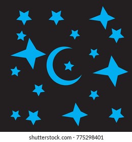 Vector, the background of the night sky, the moon and the stars. Retro image. Print for the designer. The avatar element for the player. A business card for the holiday. Image for a corporate party.