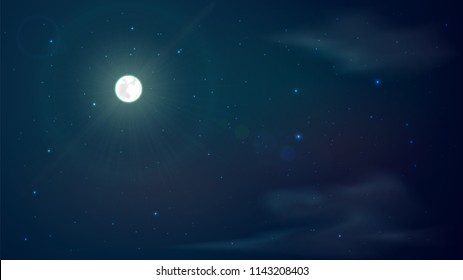 Vector background with night starry sky and moon, full moon