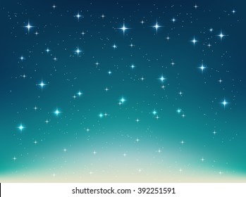 Vector background with night, stars in the sky, shining light.