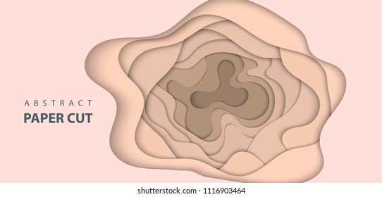 Vector background with nude beige pastel color paper cut shapes. 3D abstract paper art style, design layout for business presentations, flyers, posters, prints, decoration, cards, brochure cover.