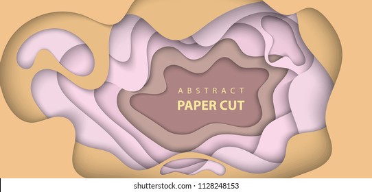 Vector background with nude beige pastel color paper cut shapes. 3D abstract paper art style, design layout for business presentations, flyers, posters, prints, decoration, cards, brochure cover.