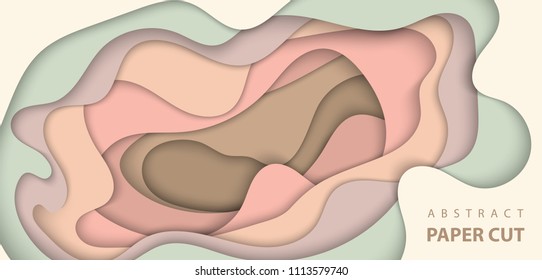Vector background with nude pastel color paper cut shapes. 3D abstract paper art style, design layout for business presentations, flyers, posters, prints, decoration, cards, brochure cover.
