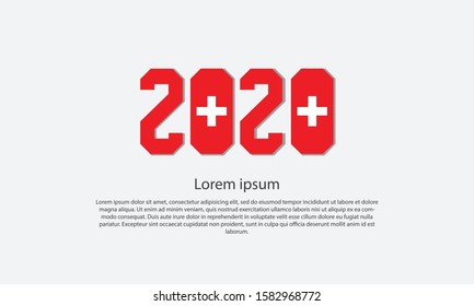 Vector background with a number design in 2020 and combined with the colors and shapes of the switzerland country flags, happy new year 2020 german country.