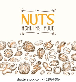 Vector background with nuts arranged horizontally