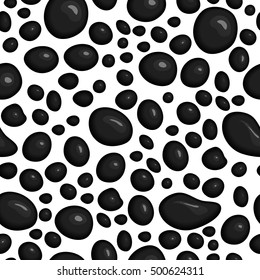 Vector background with oil or ink drops. Blob of black liquid or paint. Abstract splash and stains on white background. Seamless pattern with splashing and drips.