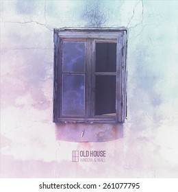 vector background of old house, grunge window and wall