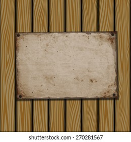 Vector background. Old paper on wooden planks