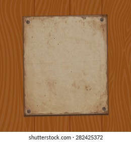 Vector background. Old paper on wooden planks