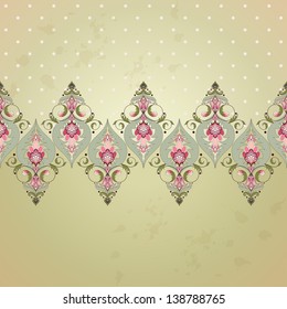 Vector background. Old paper, polka dots and vintage oriental border