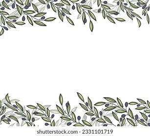 Vector background with olive tree decoration. Vegan food illustration
