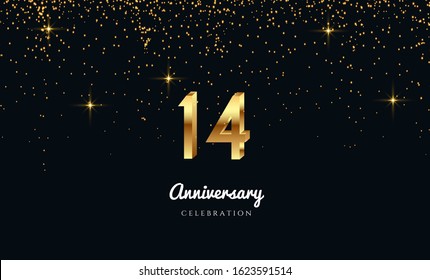 Vector background on a 14-year celebration by using two colors in the design between gold and red, Golden number 14 with Realistic 3d sign. for Birthday or wedding party