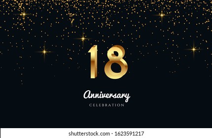 Vector background on a 18-year celebration by using two colors in the design between gold and red, Golden number 18 with Realistic 3d sign. for Birthday or wedding party
