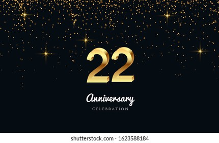 Vector background on a 22-year celebration by using two colors in the design between gold and red, Golden number 22 with Realistic 3d sign. for Birthday or wedding party
