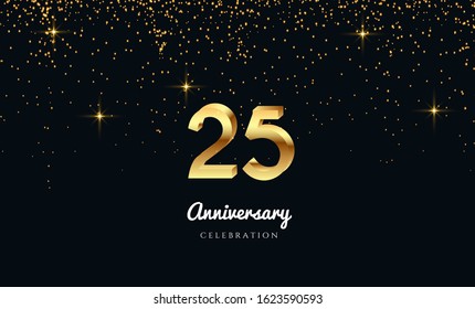 Vector background on a 25-year celebration by using two colors in the design between gold and red, Golden number 25 with Realistic 3d sign. for Birthday or wedding party