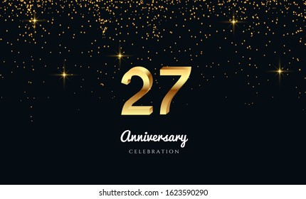 Vector background on a 27-year celebration by using two colors in the design between gold and red, Golden number 27 with Realistic 3d sign. for Birthday or wedding party