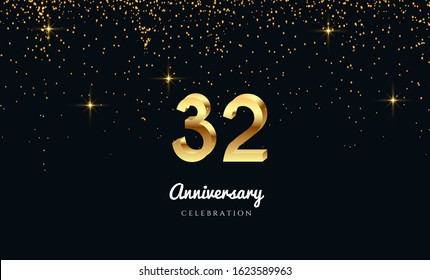 Vector background on a 32-year celebration by using two colors in the design between gold and red, Golden number 32 with Realistic 3d sign. for Birthday or wedding party