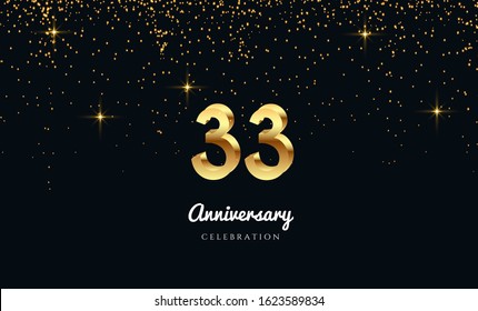 Vector background on a 33-year celebration by using two colors in the design between gold and red, Golden number 33 with Realistic 3d sign. for Birthday or wedding party