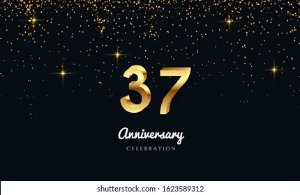 Vector background on a 37-year celebration by using two colors in the design between gold and red, Golden number 37 with Realistic 3d sign. for Birthday or wedding party
