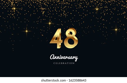 Vector background on a 48-year celebration by using two colors in the design between gold and red, Golden number 48 with Realistic 3d sign. for Birthday or wedding party