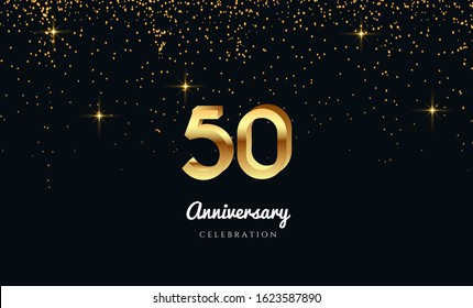Vector background on a 50-year celebration by using two colors in the design between gold and red, Golden number 50 with Realistic 3d sign. for Birthday or wedding party