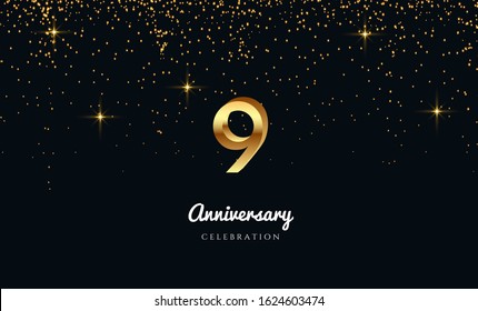 Vector background on a 9-year celebration by using two colors in the design between gold and red, Golden number 9 with Realistic 3d sign. for Birthday or wedding party