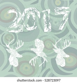 Vector background on an abstract circles, deer and figures 2017 The idea for the New Year. It can be used to design websites, postcards, etc.