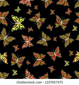 Vector Background on brown, black, white colors. Trendy Decoration with Beautiful Butterfly Silhouettes. Spring Background with Colorful Butterflies. Cute Feminine Pattern for Card, Invitation, Print.
