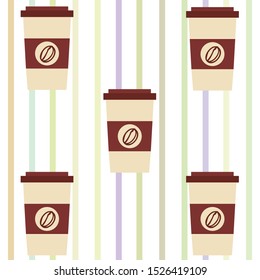 Vector background on a coffee theme. A cup of fresh coffee, Coffee grinder French press for brewing.