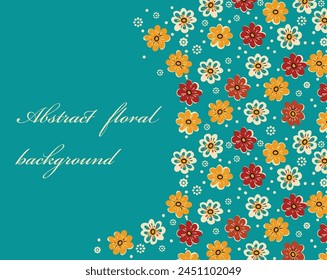 Vector background on a fresh green background, decorated with handwritten bright flowers and designed for your text. This unforgettable and inspiring design creates an atmosphere of joy