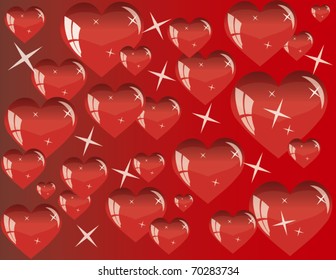 Vector background on red with hearts