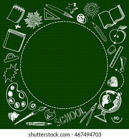 Vector background on a school theme. Illustration with a round frame for your text.