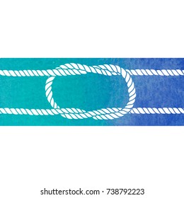 Vector background on a sea theme with a turquoise-blue watercolor strip and sea knot and ropes. Perfect for the  invitation, greeting card or design element.