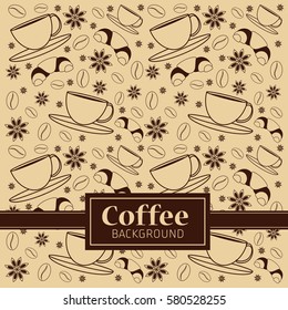 vector background on the theme of coffee, coffee beans, anise, cup, croissant