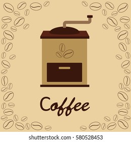 vector background on the theme of coffee, coffee beans, mill