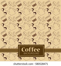 vector background on the theme of coffee, coffee beans, teapot, croissant