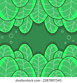 Vector background on the theme of green foliage in cartoon comic style.