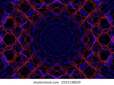 Vector background with optical effect of depth created by red and blue on black color. Eye-catching backdrop for poster or cover design.