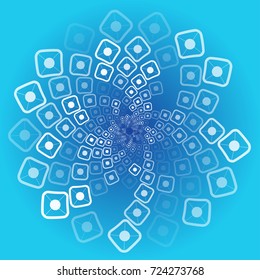 Vector background optical illusion. A square and a point. Spiral rotation. Isolated design element. Blue, white.