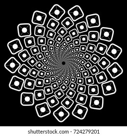 Vector background optical illusion. A square and a point. Spiral rotation. Isolated design element.