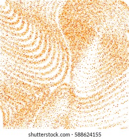 Vector background with orange and flesh color circles. Curve lines of multiple colorful round confetti on white backdrop. Abstract pattern, looks like striped sand from Japanese Rock Garden