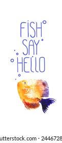 Vector background with orange watercolor discus fish