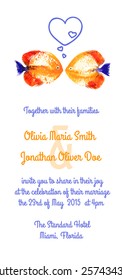 Vector background with orange watercolor discus fish for wedding invitation