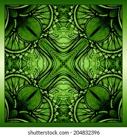 Vector background with ornament. Green background. Floral pattern in vintage style. Hand drawn. Leaf pattern. Watercolor background. Unique design element.