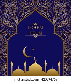 vector background with an ornament and a silhouette Islamic mosque